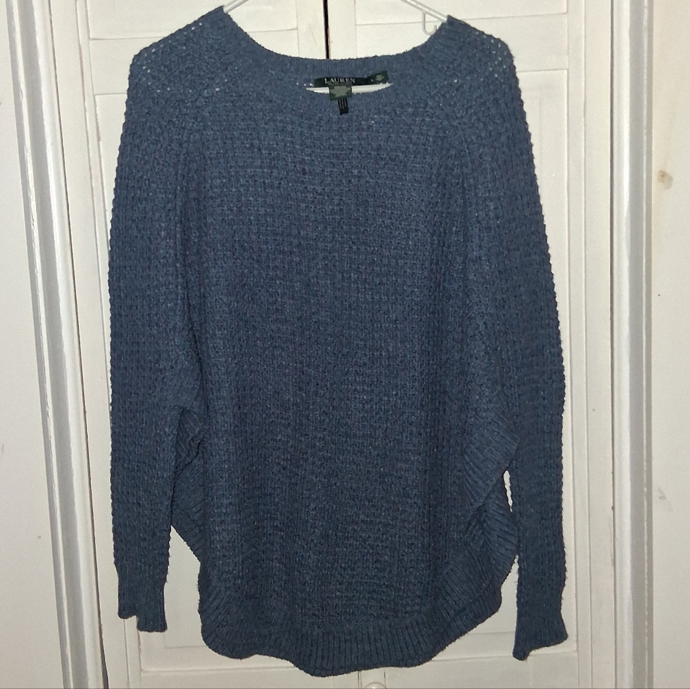 Ralph Lauren Blue Waffle Knit Pullover Poncho